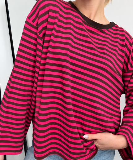 Gestreiftes Langarmshirt | Striped Long Sleeve | Braun/Pink