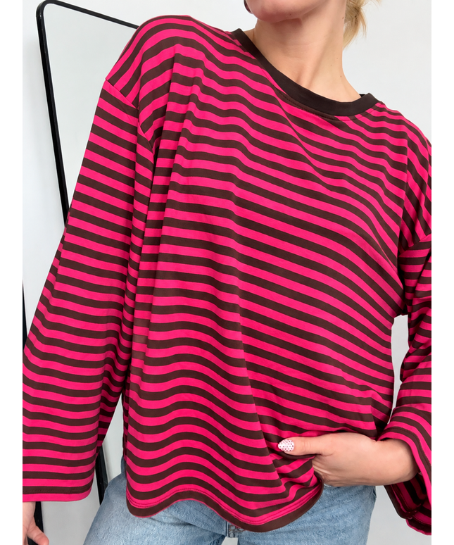 Gestreiftes Langarmshirt | Striped Long Sleeve | Braun/Pink