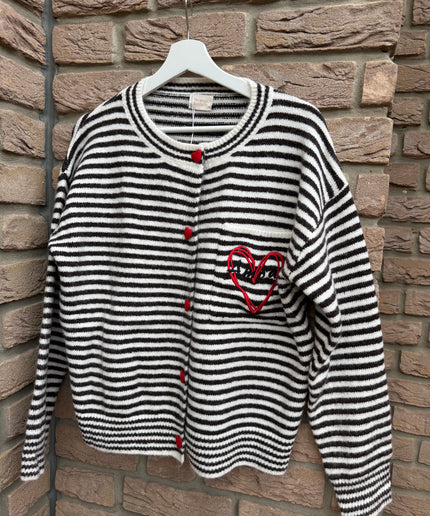 Strickjacke AMOUR mit Streifen und Herzknöpfen