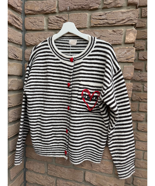 Strickjacke AMOUR mit Streifen und Herzknöpfen