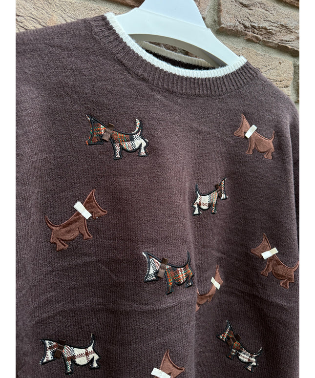 Pullover | Hundemuster | braun