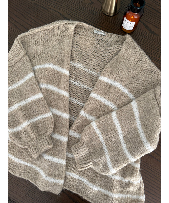 Oversized Strickjacke mit weiten Ärmeln | taupe | gestreift