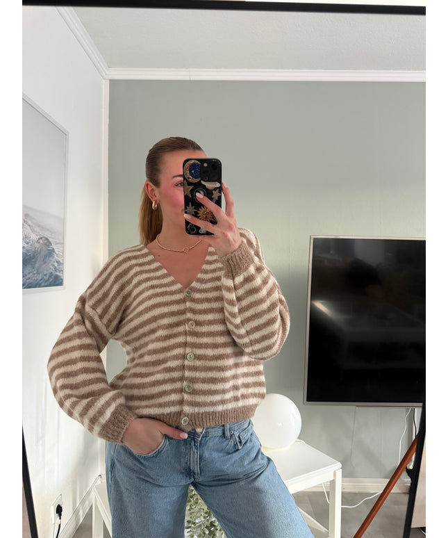 Gestreifte Strickjacke | Camel