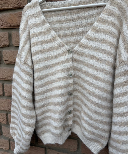 Gestreifte Strickjacke | beige weiß