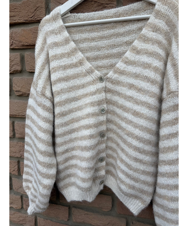 Gestreifte Strickjacke | beige weiß