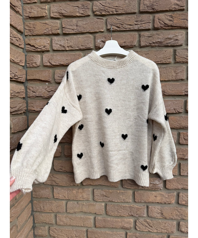Strickpullover mit Herzmuster | creme