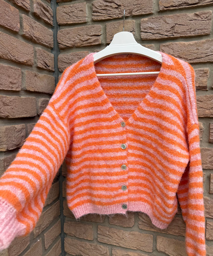Gestreifte Strickjacke | orange lachs