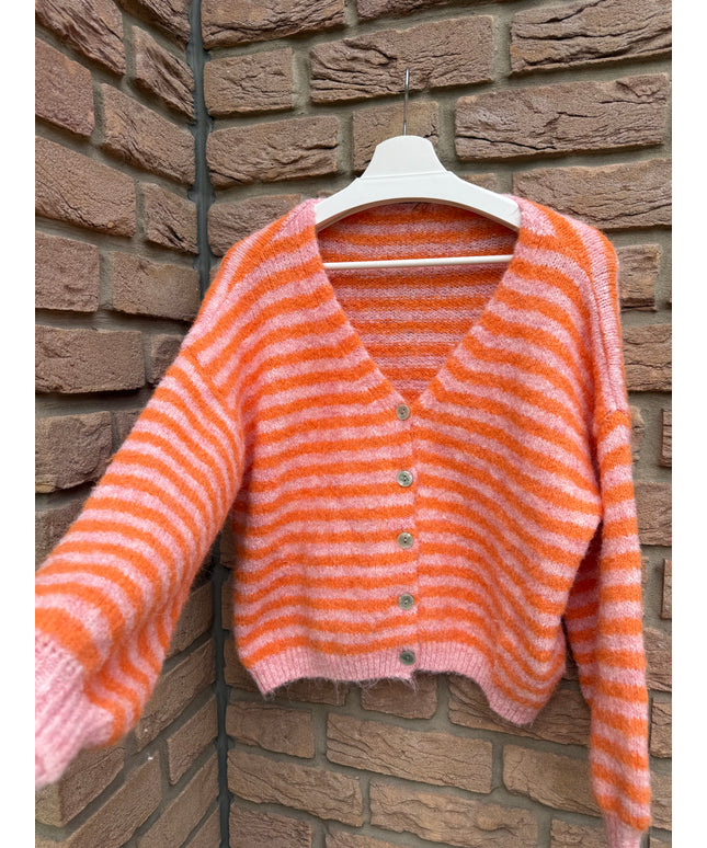 Gestreifte Strickjacke | orange lachs