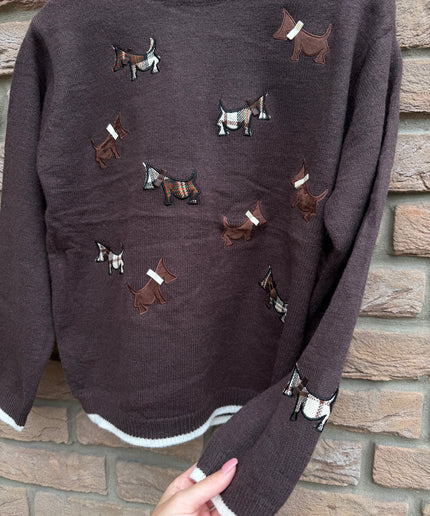 Pullover | Hundemuster | braun