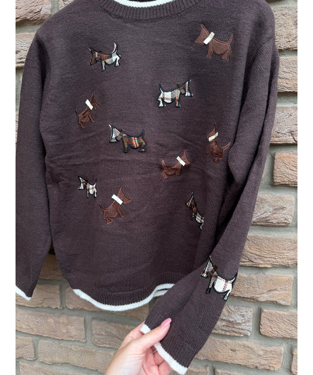 Pullover | Hundemuster | braun