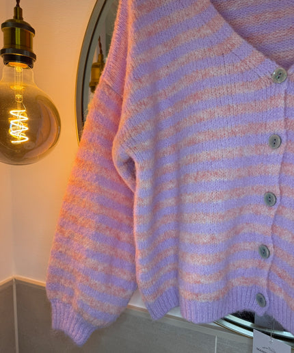 Gestreifte Strickjacke | Flieder/Orange