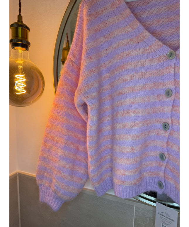 Gestreifte Strickjacke | Flieder/Orange