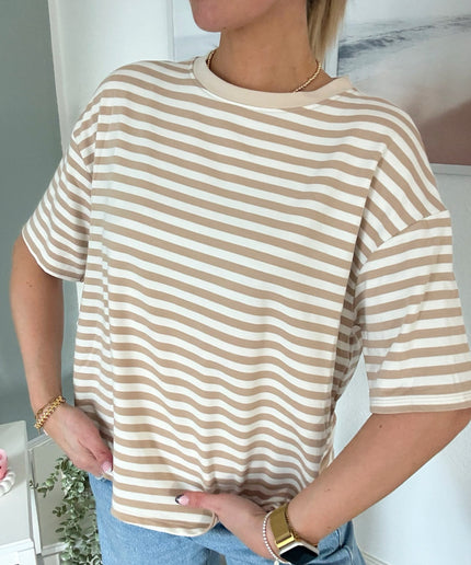 Gestreiftes T-Shirt | Striped Shirt | Beige/Weiß