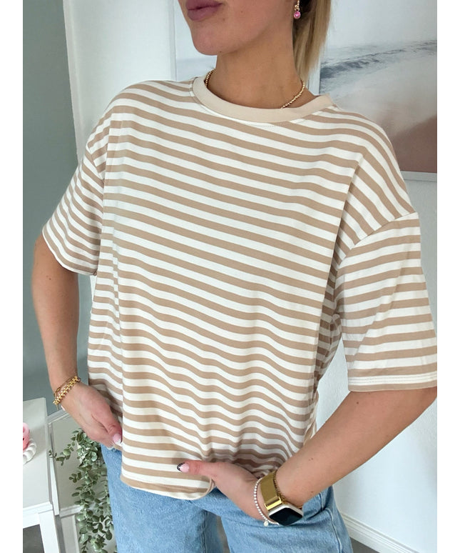 Gestreiftes T-Shirt | Striped Shirt | Beige/Weiß