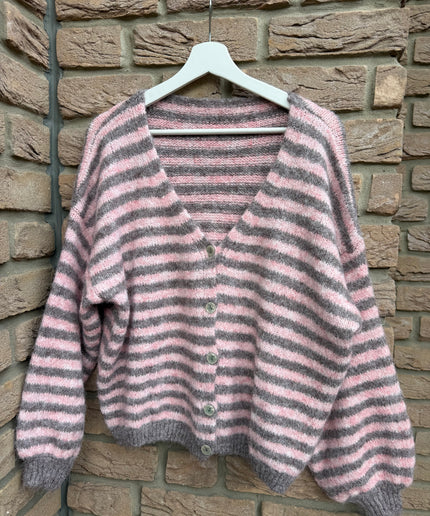 Gestreifte Strickjacke | taupe rosa