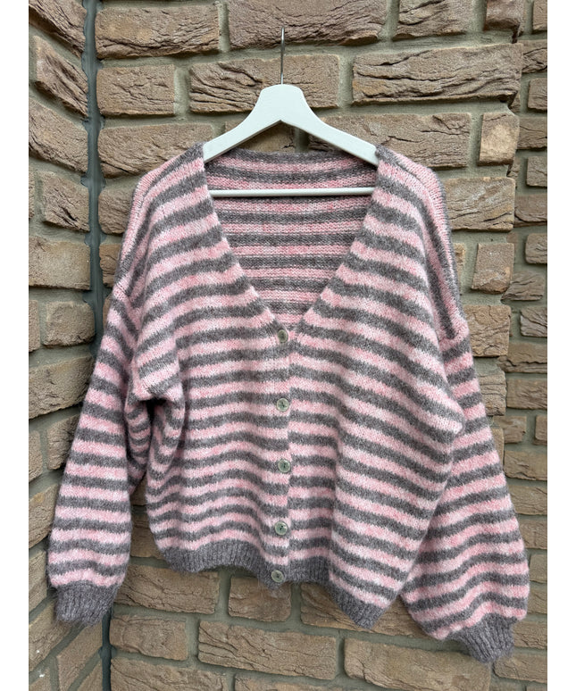Gestreifte Strickjacke | taupe rosa