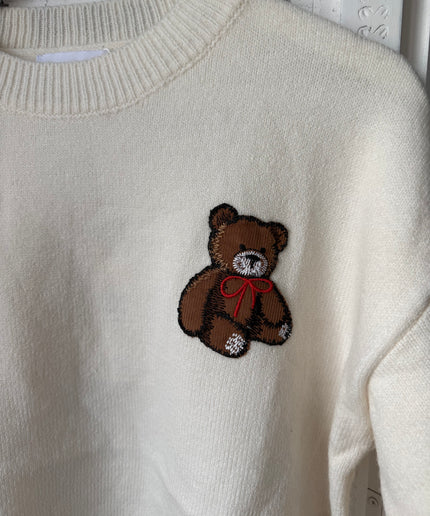 Pullover mit Teddy-Aufdruck | weiß