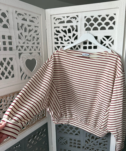 Gestreiftes One-Shoulder Langarmshirt