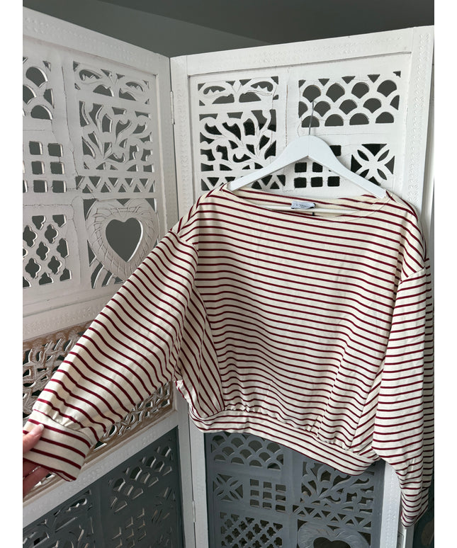 Gestreiftes One-Shoulder Langarmshirt