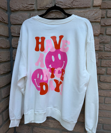B-Ware | Sweatshirt mit Print „Happy Day“ und Charm-Anhänger