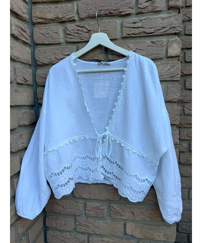 Musselin Bluse mit Spitze | weiß