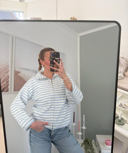 STRIPED FULL ZIP CARDIGAN | blau weiß