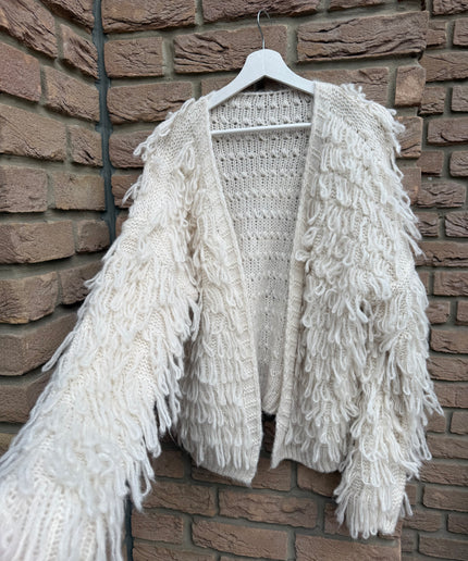 Strickjacke mit Fransen | creme