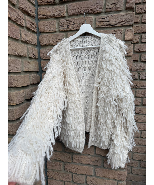 Strickjacke mit Fransen | creme