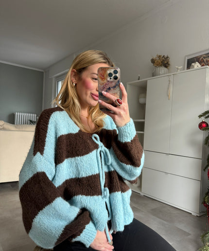 Strickjacke mit Schleifen und Streifen | KALI | blau braun
