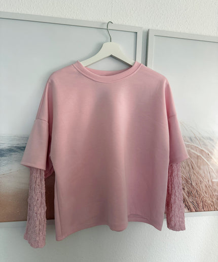 T-Shirt mit Spitzenärmeln | rosa