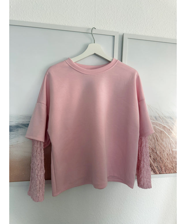 T-Shirt mit Spitzenärmeln | rosa