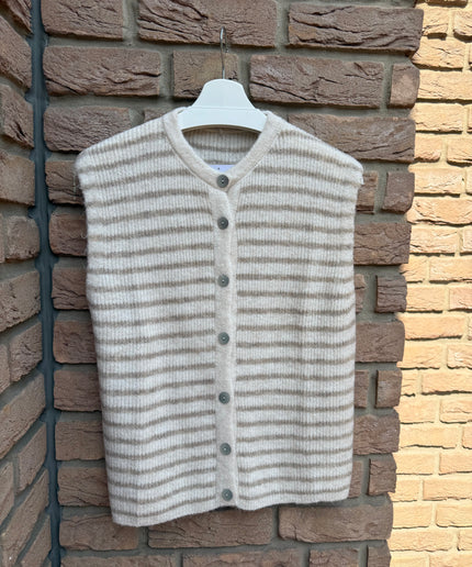 Gestreifte Weste | kurzarm | taupe/creme