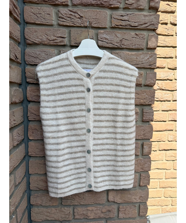 Gestreifte Weste | kurzarm | taupe/creme