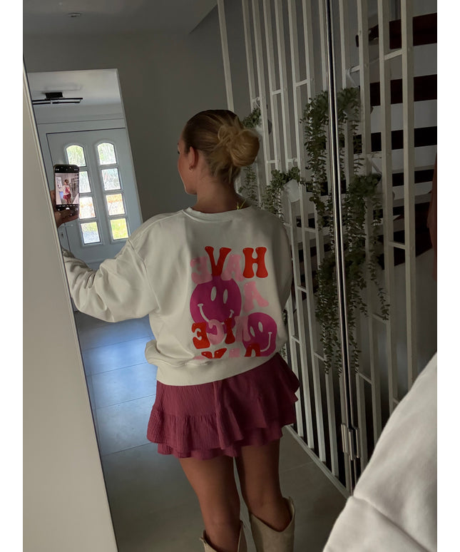 B-Ware | Sweatshirt mit Print „Happy Day“ und Charm-Anhänger