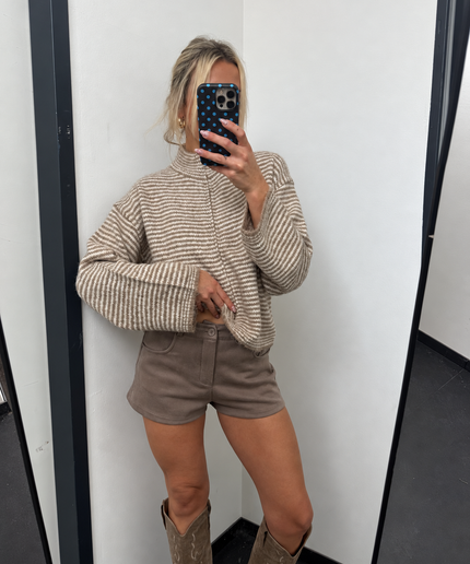 Strickjacke mit Zipper | taupe weiß