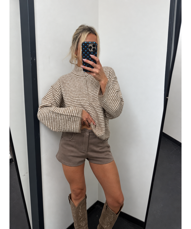 Strickjacke mit Zipper | taupe weiß