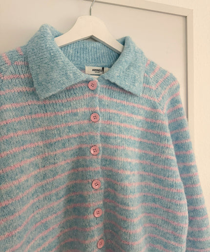 STRIPED POLO NECK CARDIGAN | blau gelb