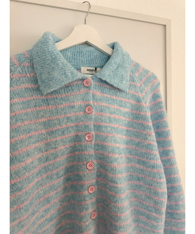 STRIPED POLO NECK CARDIGAN | blau gelb