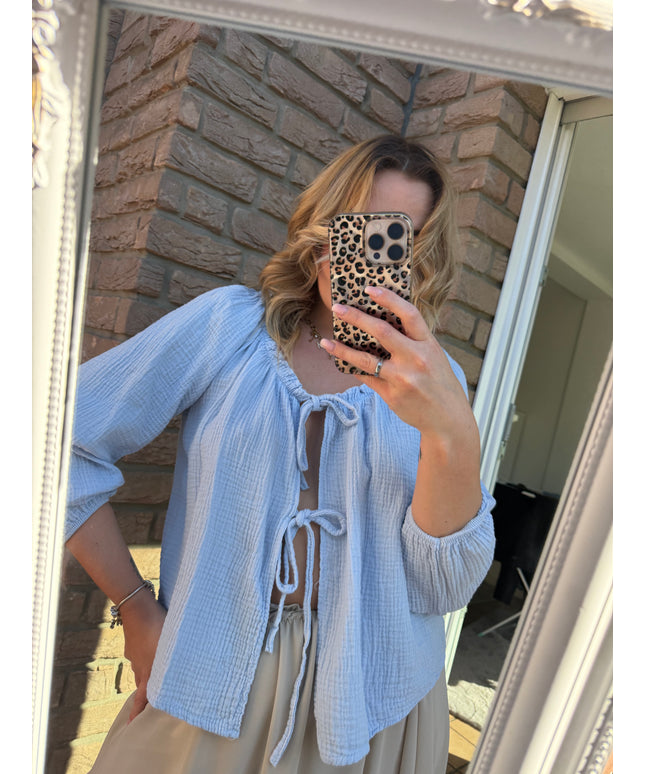 Musselin Bluse mit Schleifen off shoulder | versch. Farben