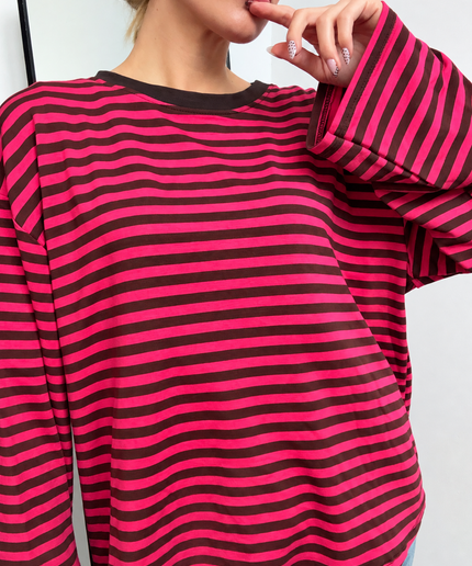 Gestreiftes Langarmshirt | Striped Long Sleeve | Braun/Pink