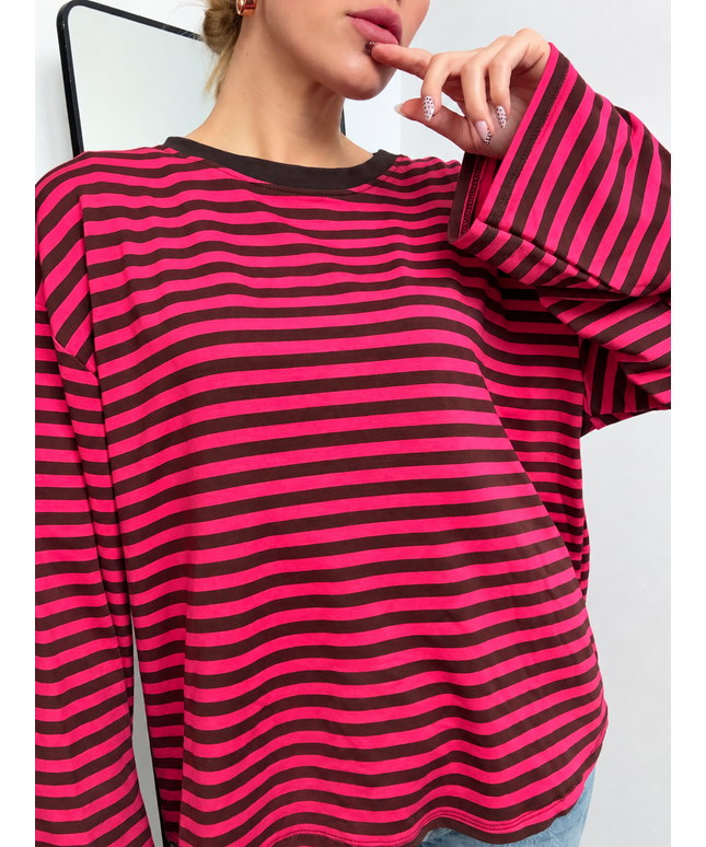 Gestreiftes Langarmshirt | Striped Long Sleeve | Braun/Pink