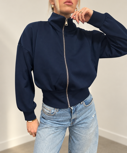 Sweatjacke mit Reißverschluss und Stehkragen | Dunkelblau