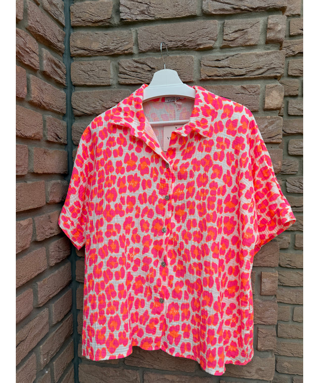 Leo Musselin Bluse mit Knopfleiste | kurzarm