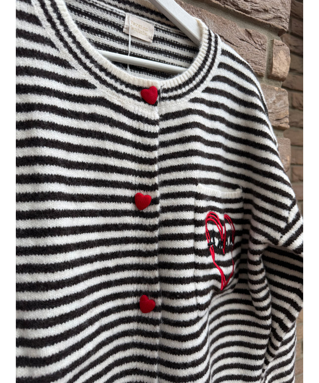 Strickjacke AMOUR mit Streifen und Herzknöpfen