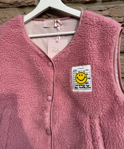 Teddy Weste mit Smiley Aufdruck | rosa