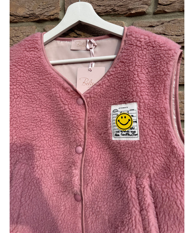 Teddy Weste mit Smiley Aufdruck | rosa