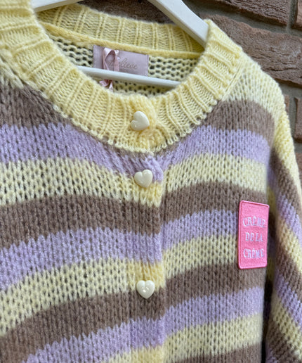 Gestreifte Oversize Strickjacke Creme de la Creme | lavendel gelb