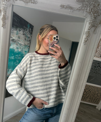 Pullover mit Streifen | bordeaux/grau