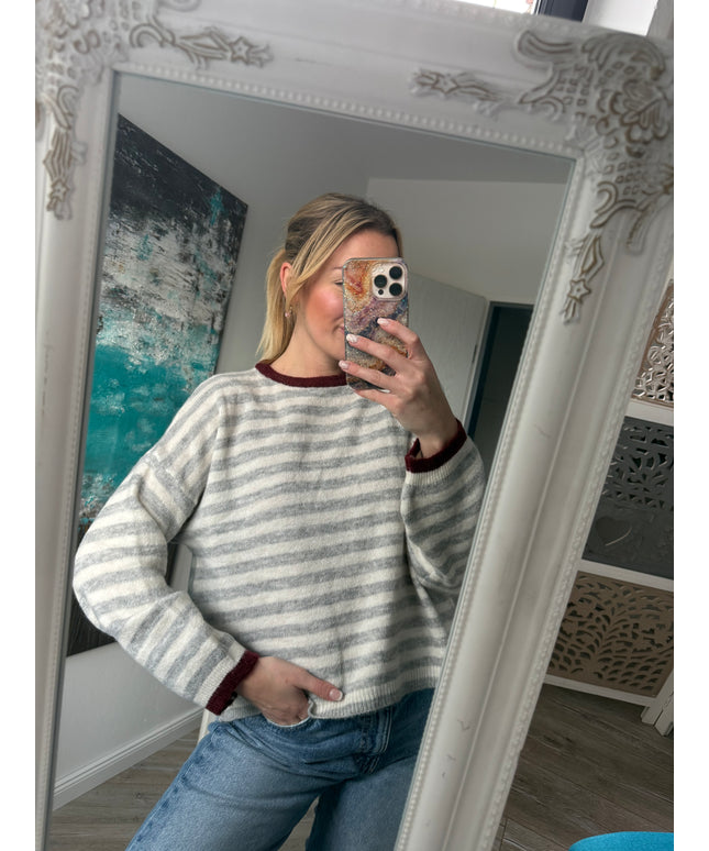 Pullover mit Streifen | bordeaux/grau