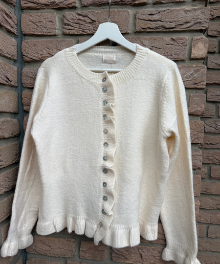 Strickjacke mit Rüschen und Knopfleiste